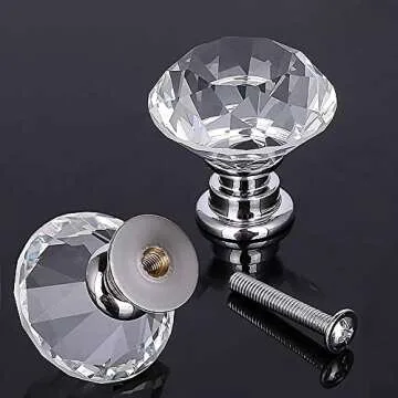 Akstore 6 Pcs Crystal Glass Cabinet Knobs 30mm Diamond Shape Drawer Kitchen Cabinets Dresser Cupboard Wardrobe Pulls Handles (30mm, Clear)