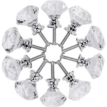 Akstore 6 Pcs Crystal Glass Cabinet Knobs 30mm Diamond Shape Drawer Kitchen Cabinets Dresser Cupboard Wardrobe Pulls Handles (30mm, Clear)