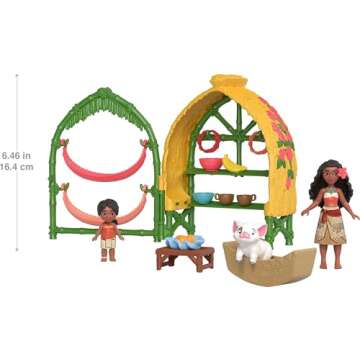 Mattel Disney Moana 2 Toys, Moana & Simea Village Home Playset with 2 Small Dolls, Pua Figure & 15 Accessories
