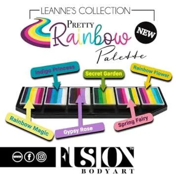 Fusion Body Art Pro Quality Professional Face Painting Palette - Leanne's Pretty Rainbow | Hypoallergenic Safe & Non-Toxic - Perfect for Full Face Designs and Cheek Art | US FDA and EU compliant