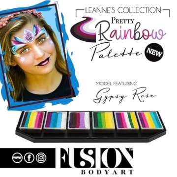 Fusion Body Art Pro Quality Professional Face Painting Palette - Leanne's Pretty Rainbow | Hypoallergenic Safe & Non-Toxic - Perfect for Full Face Designs and Cheek Art | US FDA and EU compliant