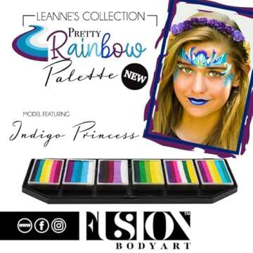 Fusion Body Art Pro Quality Professional Face Painting Palette - Leanne's Pretty Rainbow | Hypoallergenic Safe & Non-Toxic - Perfect for Full Face Designs and Cheek Art | US FDA and EU compliant