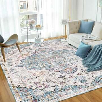 VK VK·LIVING Machine Washable Rug 8'x10' Vintage Design Washable Area Rugs with Non Slip Rugs for L...