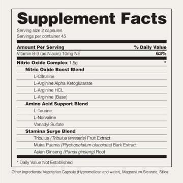 Snap Supplements Nitric Oxide Booster Supplement with L Arginine and L Citrulline Essential Amino Acids and Ginseng Root, Energy, Heart Health, Muscle Growth & Circulation Support, 60 Capsules