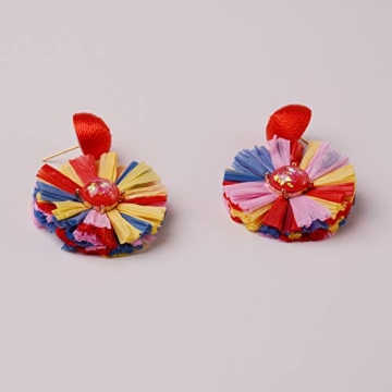 L&N Rainbery Bohemian Handmade Drop Earrings Fashion Beaded Raffia Palm Earrings for Women Tiered Dangle Statement Earrings (Colorful)