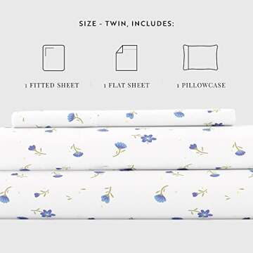 Linen Market Double-Brushed Patterned Microfiber Twin Sheet Set 3 Piece – Oeko-TEX Certified Ultra Soft & Wrinkle-Free - 16" Deep Pocket Sheets - Easy Care Twin Size - Soft Floral Light Blue