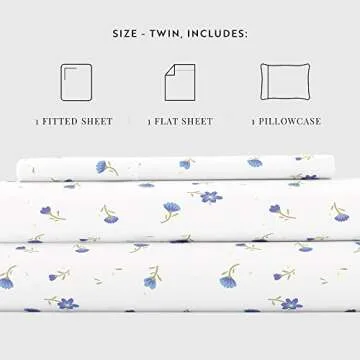 Linen Market Double-Brushed Patterned Microfiber Twin Sheet Set 3 Piece – Oeko-TEX Certified Ultra Soft & Wrinkle-Free - 16" Deep Pocket Sheets - Easy Care Twin Size - Soft Floral Light Blue