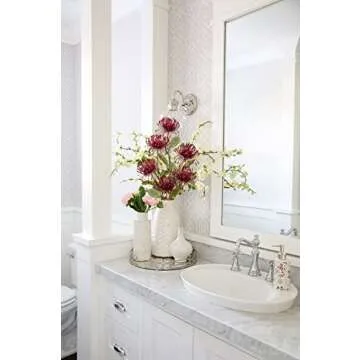 Hollyone 33" Red Artificial Mums Flowers Fall Chrysanthemum Flowers 2Pcs Spider Mum Flower Arrangement Faux Pincushion Flower Faux Flowers with 3 Heads Long Stem for Centerpiece Bouquet Home Decor