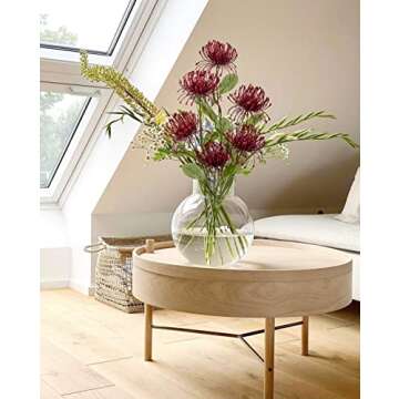 Hollyone 33" Red Artificial Mums Flowers Fall Chrysanthemum Flowers 2Pcs Spider Mum Flower Arrangement Faux Pincushion Flower Faux Flowers with 3 Heads Long Stem for Centerpiece Bouquet Home Decor