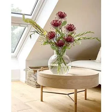 Hollyone 33" Red Artificial Mums Flowers Fall Chrysanthemum Flowers 2Pcs Spider Mum Flower Arrangement Faux Pincushion Flower Faux Flowers with 3 Heads Long Stem for Centerpiece Bouquet Home Decor