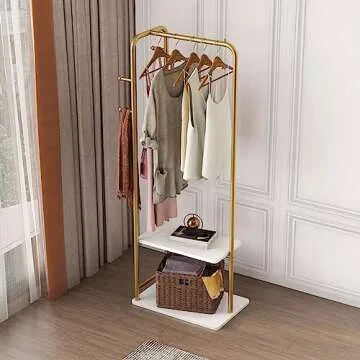 Stylish Gold Metal Clothing Rack with Marble Base