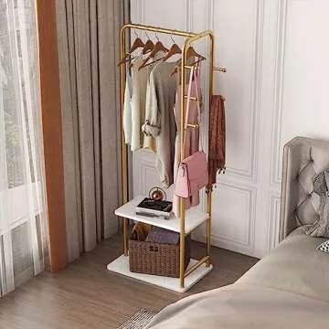 Stylish Gold Metal Clothing Rack with Marble Base