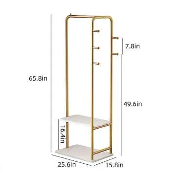 Stylish Gold Metal Clothing Rack with Marble Base