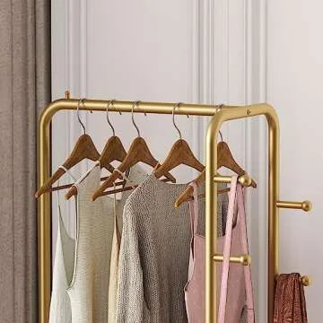 Stylish Gold Metal Clothing Rack with Marble Base