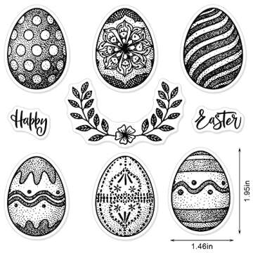 6 Easter Printed Eggs Clear Stamps for Card Making Decorative Happy Easter Words Transparent Silicon...