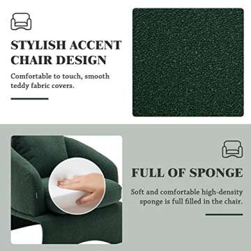 LETESA Barrel Accent Chair, Comfy Round Accent Sofa Chair for Living Room, Teddy Fabric Barrel Club Chair, Leisure Arm Chair for Living Room, Hotel, Bedroom, Office, Lounge (Emerald)