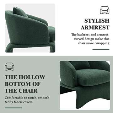 LETESA Barrel Accent Chair, Comfy Round Accent Sofa Chair for Living Room, Teddy Fabric Barrel Club Chair, Leisure Arm Chair for Living Room, Hotel, Bedroom, Office, Lounge (Emerald)