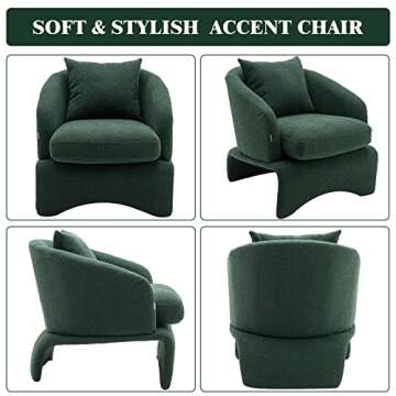 LETESA Barrel Accent Chair, Comfy Round Accent Sofa Chair for Living Room, Teddy Fabric Barrel Club Chair, Leisure Arm Chair for Living Room, Hotel, Bedroom, Office, Lounge (Emerald)