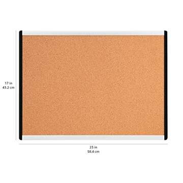Amazon Basics Rectangular Cork Board with Aluminum/Plastic Frame and Mounting Tabs, 23" x 17", Brown