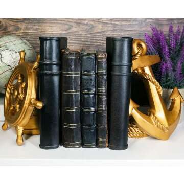 Nautical Coastal Gold Ship Anchor & Helm Bookends