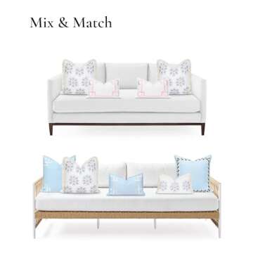 Hofdeco Premium Coastal Patio Indoor Outdoor Throw Pillow Cover Only, 20"x20" Water Repellent for Backyard, Couch, Blush Pink Embroidered Floral with Fringe