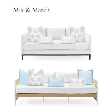 Hofdeco Premium Coastal Patio Indoor Outdoor Throw Pillow Cover Only, 20"x20" Water Repellent for Backyard, Couch, Blush Pink Embroidered Floral with Fringe