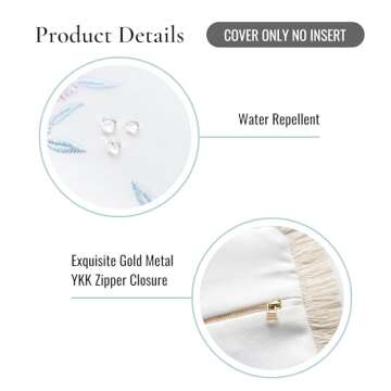 Hofdeco Premium Coastal Patio Indoor Outdoor Throw Pillow Cover Only, 20"x20" Water Repellent for Backyard, Couch, Blush Pink Embroidered Floral with Fringe