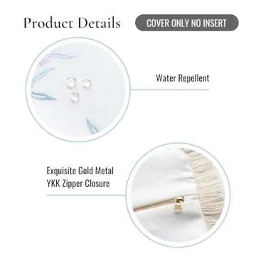 Hofdeco Premium Coastal Patio Indoor Outdoor Throw Pillow Cover Only, 20"x20" Water Repellent for Backyard, Couch, Blush Pink Embroidered Floral with Fringe