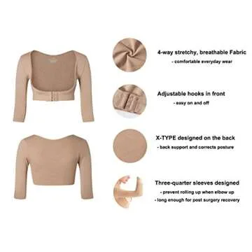 KSKshape Arm Shaper for Women Arm Compression Sleeves Post Surgical Slimming Sleeves Posture Corrector Tops Shapewear