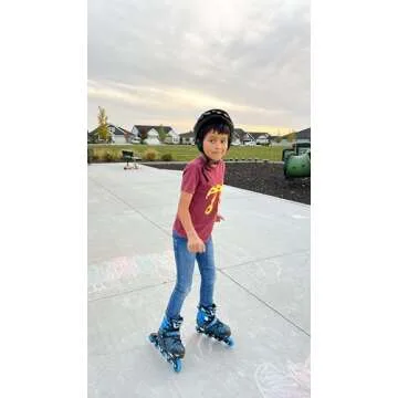 Inline Skates for Boys Girls, Outdoor Adjustable Roller Skates for Kids Youth Beginners with Full Illuminating Safe Durable Blue Size 5 6 7 8