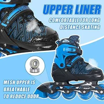 Inline Skates for Boys Girls, Outdoor Adjustable Roller Skates for Kids Youth Beginners with Full Illuminating Safe Durable Blue Size 5 6 7 8