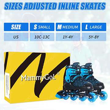 Inline Skates for Boys Girls, Outdoor Adjustable Roller Skates for Kids Youth Beginners with Full Illuminating Safe Durable Blue Size 5 6 7 8