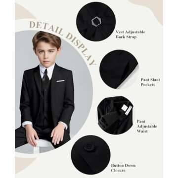 Visaccy Kids Suits for Boy Toddler Wedding Outfit Slim Fit Formal Wear Black Boys Suit Size 10