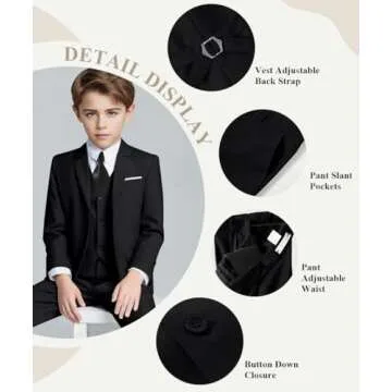 Visaccy Kids Suits for Boy Toddler Wedding Outfit Slim Fit Formal Wear Black Boys Suit Size 10