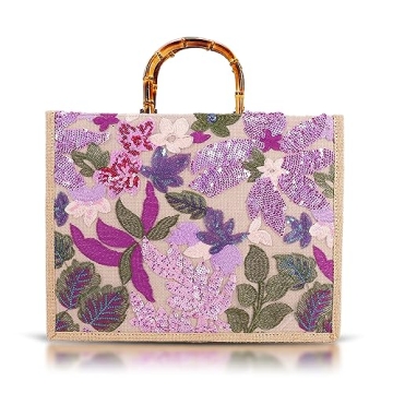 Stylish Tote Bag with Bamboo Handle and Sequin Embroidery