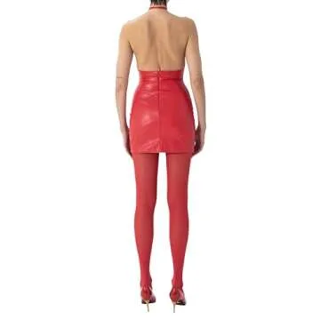 Ronny Kobo Vegan Leather Floral Judi Dress in Crimson