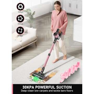 Cordless Vacuum Cleaner, 350W/30Kpa 8 in 1 Powerful Stick Vacuum, with Anti-Tangle Brush and Upgrade...