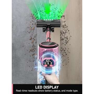 Cordless Vacuum Cleaner, 350W/30Kpa 8 in 1 Powerful Stick Vacuum, with Anti-Tangle Brush and Upgraded Green Light, 40mins Runtime Rechargeable Lightweight Vacuums for Hardwood Floor, Carpet, Pet Hair