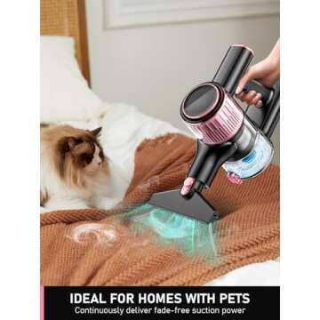 Cordless Vacuum Cleaner, 350W/30Kpa 8 in 1 Powerful Stick Vacuum, with Anti-Tangle Brush and Upgraded Green Light, 40mins Runtime Rechargeable Lightweight Vacuums for Hardwood Floor, Carpet, Pet Hair