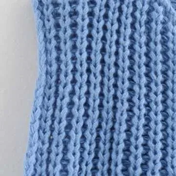 Hixiaohe Womens Crochet Chunky Knit Top Sleeveless Button Down Crop Tops Trendy Cardigan Sweater Vest for Women with Pockets(Blue,M)