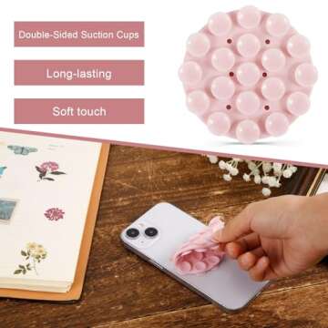 lasuroa Double Sided Suction Phone Mount, Round Silicone Suction Cup Phone Holder Multifunctional Suction Phone Case Self-Adhesive Phone Sticky Grip for Mobile Devices(Light Pink)