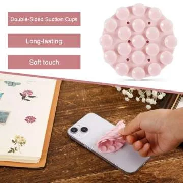 lasuroa Double Sided Suction Phone Mount, Round Silicone Suction Cup Phone Holder Multifunctional Suction Phone Case Self-Adhesive Phone Sticky Grip for Mobile Devices(Light Pink)