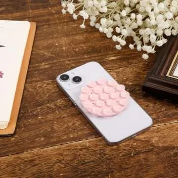lasuroa Double Sided Suction Phone Mount, Round Silicone Suction Cup Phone Holder Multifunctional Suction Phone Case Self-Adhesive Phone Sticky Grip for Mobile Devices(Light Pink)