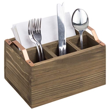 MyGift Rustic Burnt Wood Kitchen Flatware Holder Caddy