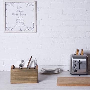 MyGift Rustic Burnt Wood Kitchen Flatware Holder Caddy