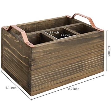MyGift Rustic Burnt Wood Kitchen Flatware Holder Caddy