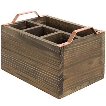 MyGift Rustic Burnt Wood Kitchen Flatware Holder Caddy