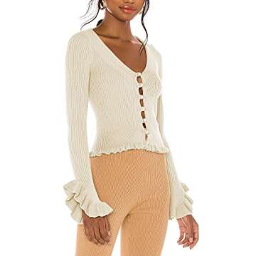 ALENDA DANMOS Womens Cropped Cardigan with Lace Trim