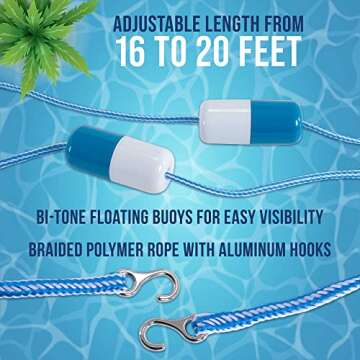 Adjustable 16-20ft Pool Safety Rope with Buoys