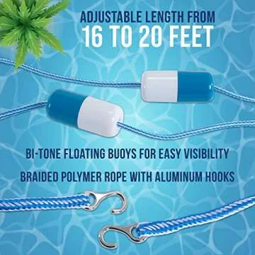 Adjustable 16-20ft Pool Safety Rope with Buoys